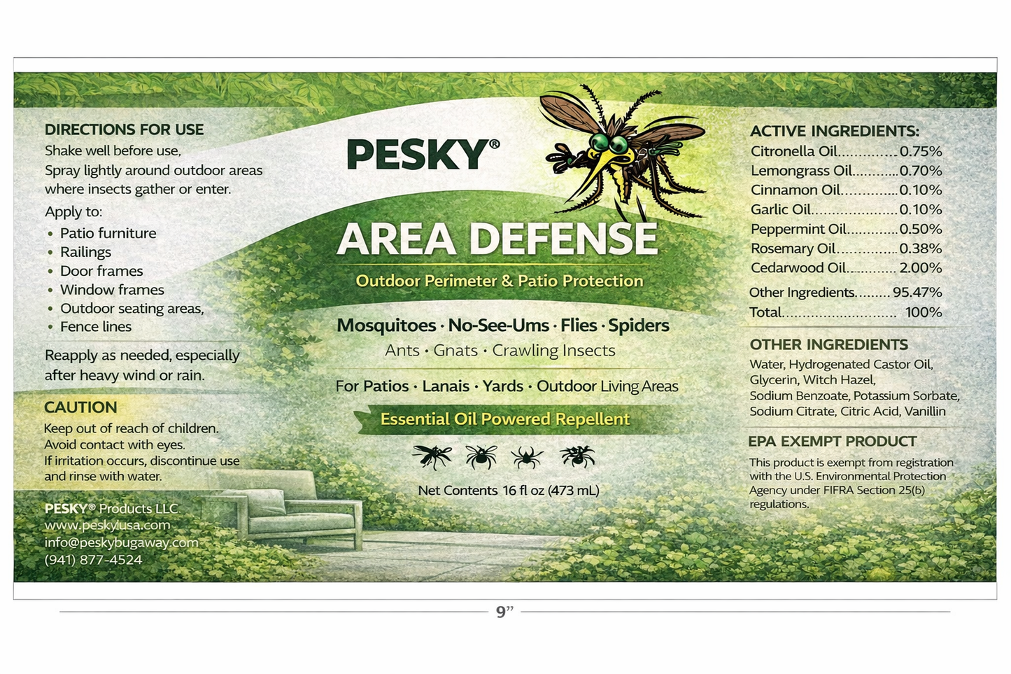 PESKY® Area Defense Spray Plant-Based Insect Deterrent for Outdoor Living Areas