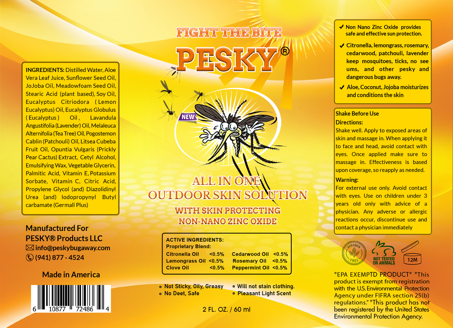PESKY® Bug Away - All In One Outdoor Skin Solution with Skin Protecting Non-Nano Zinc Oxide