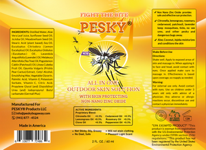 Open image in slideshow, PESKY® Bug Away - All In One Outdoor Skin Solution with Skin Protecting Non-Nano Zinc Oxide
