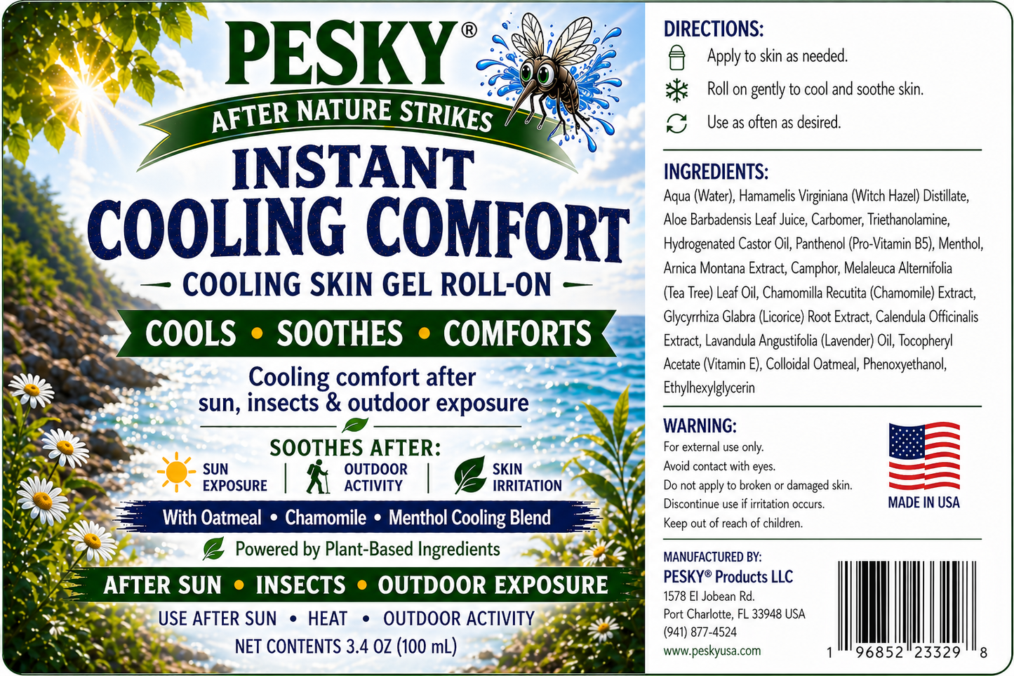 After Nature Strikes™ PESKY® Cooling Roll-On Outdoor Skin Comfort Formula