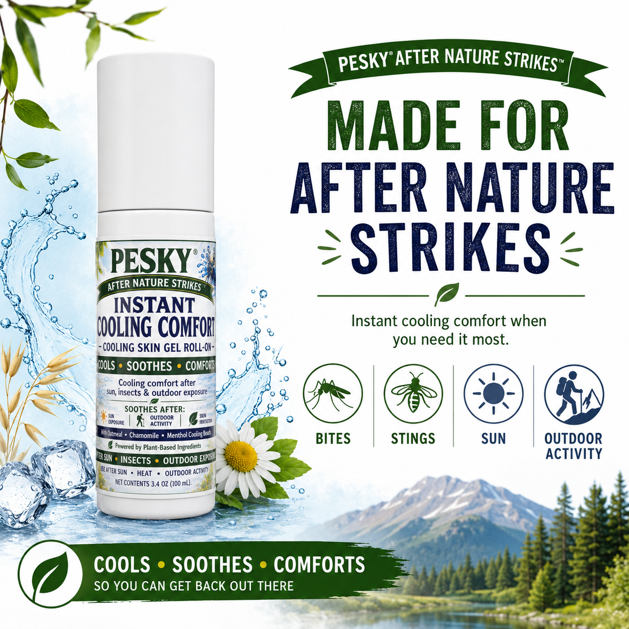 After Nature Strikes™ PESKY® Cooling Roll-On Outdoor Skin Comfort Formula