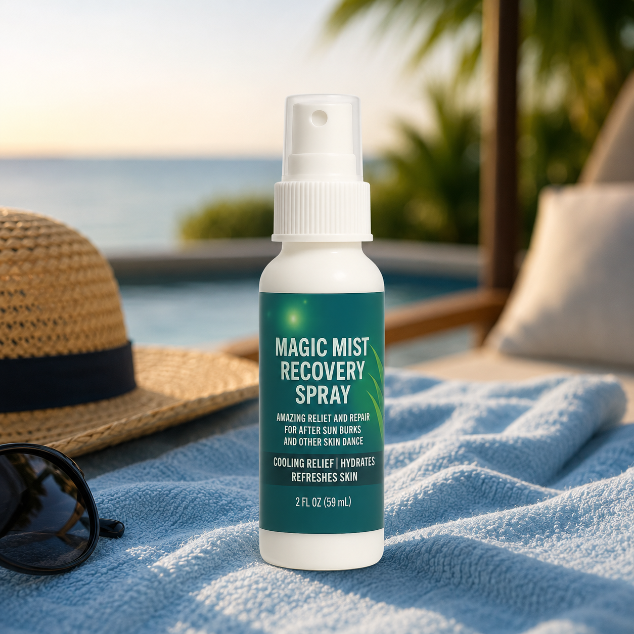Magic Mist Recovery Spray — Instantly cools, soothes, and hydrates sun-stressed skin with pure aloe and botanicals.