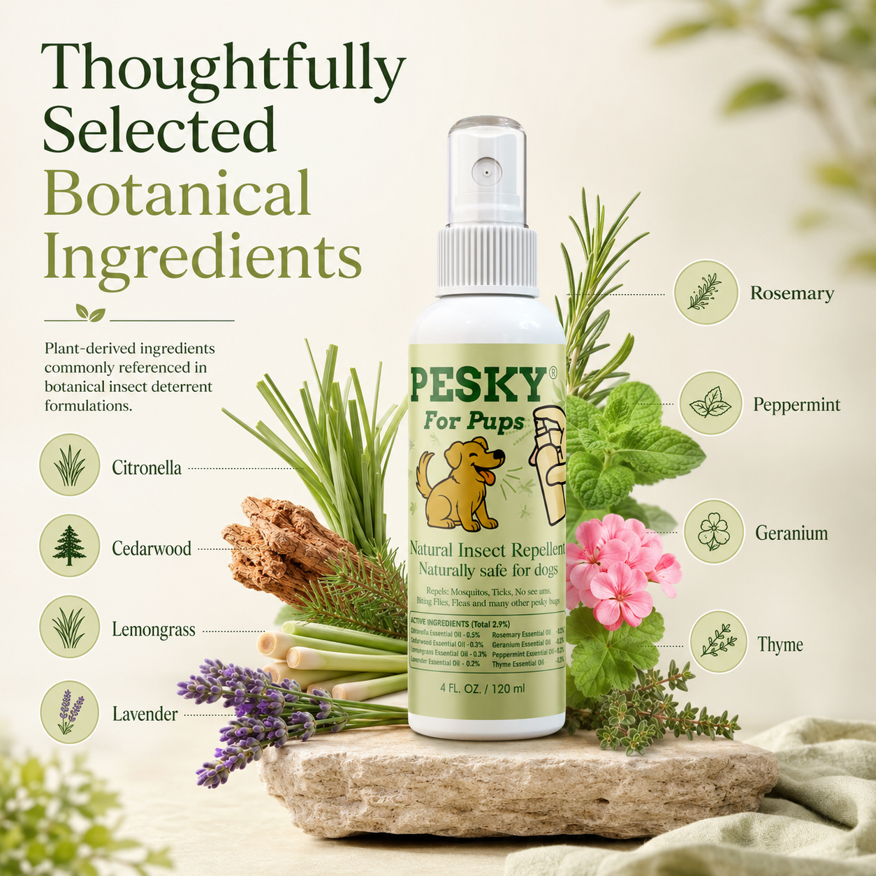 🐶 PESKY® for Pups Plant-Based Insect Deterrent Spray for Dogs 2oz