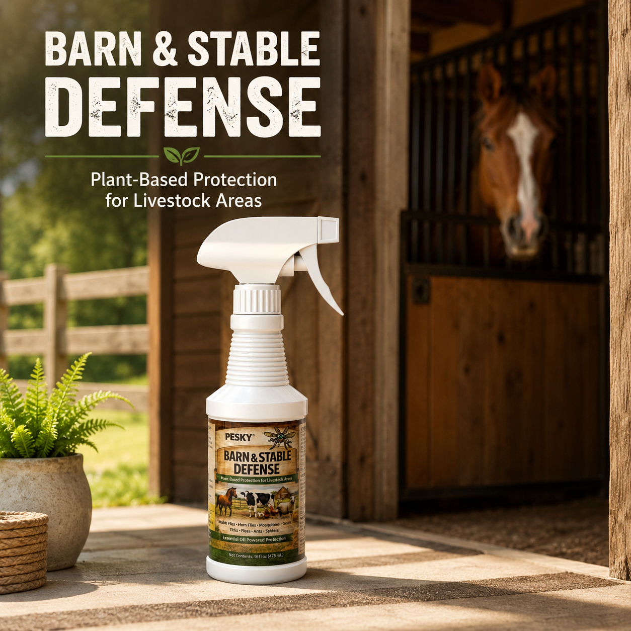 PESKY® Bug Away – Livestock Barn Surface Spray Plant-Based Insect Deterrent for Barns, Coops & Outdoor Animal Areas