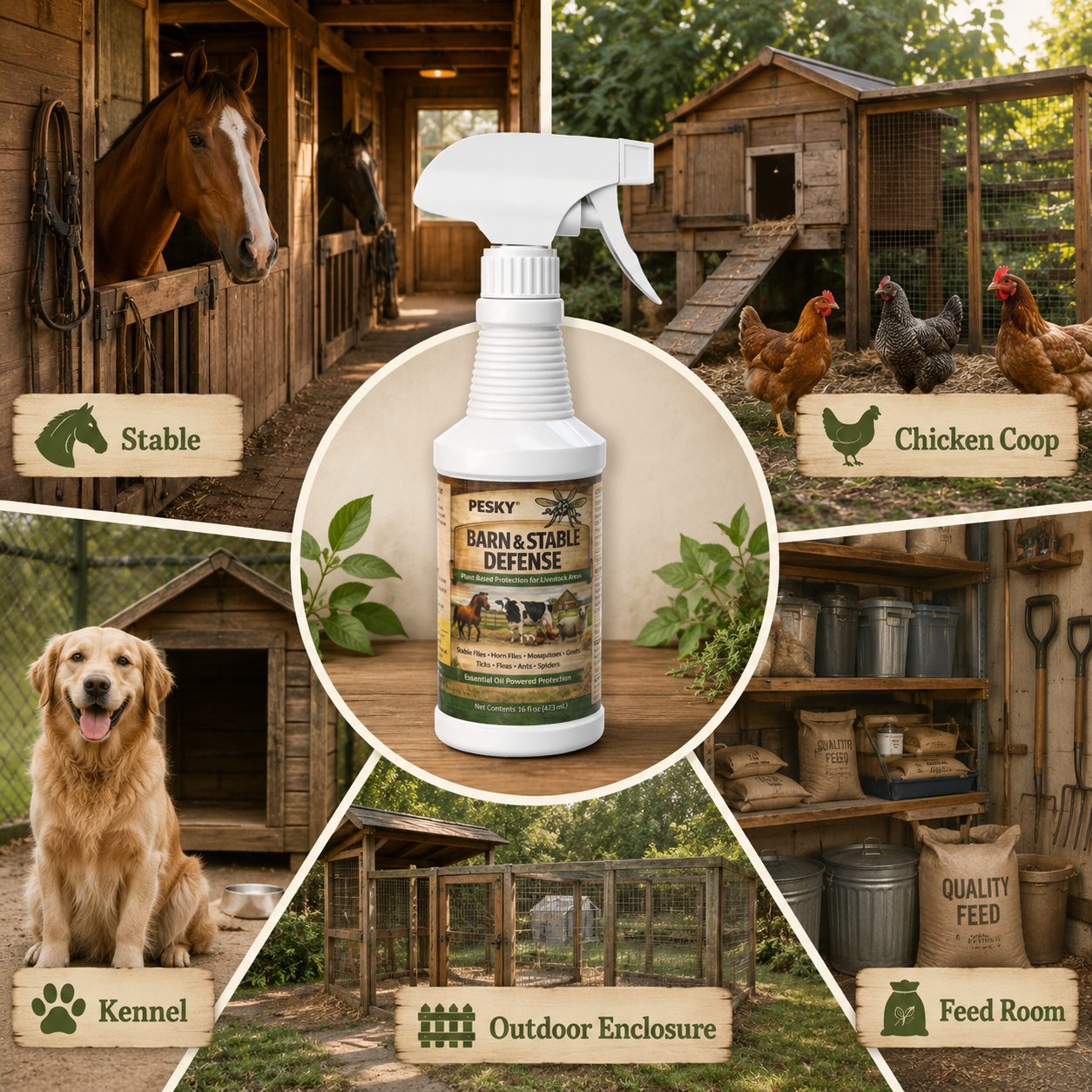 PESKY® Bug Away – Livestock Barn Surface Spray Plant-Based Insect Deterrent for Barns, Coops & Outdoor Animal Areas