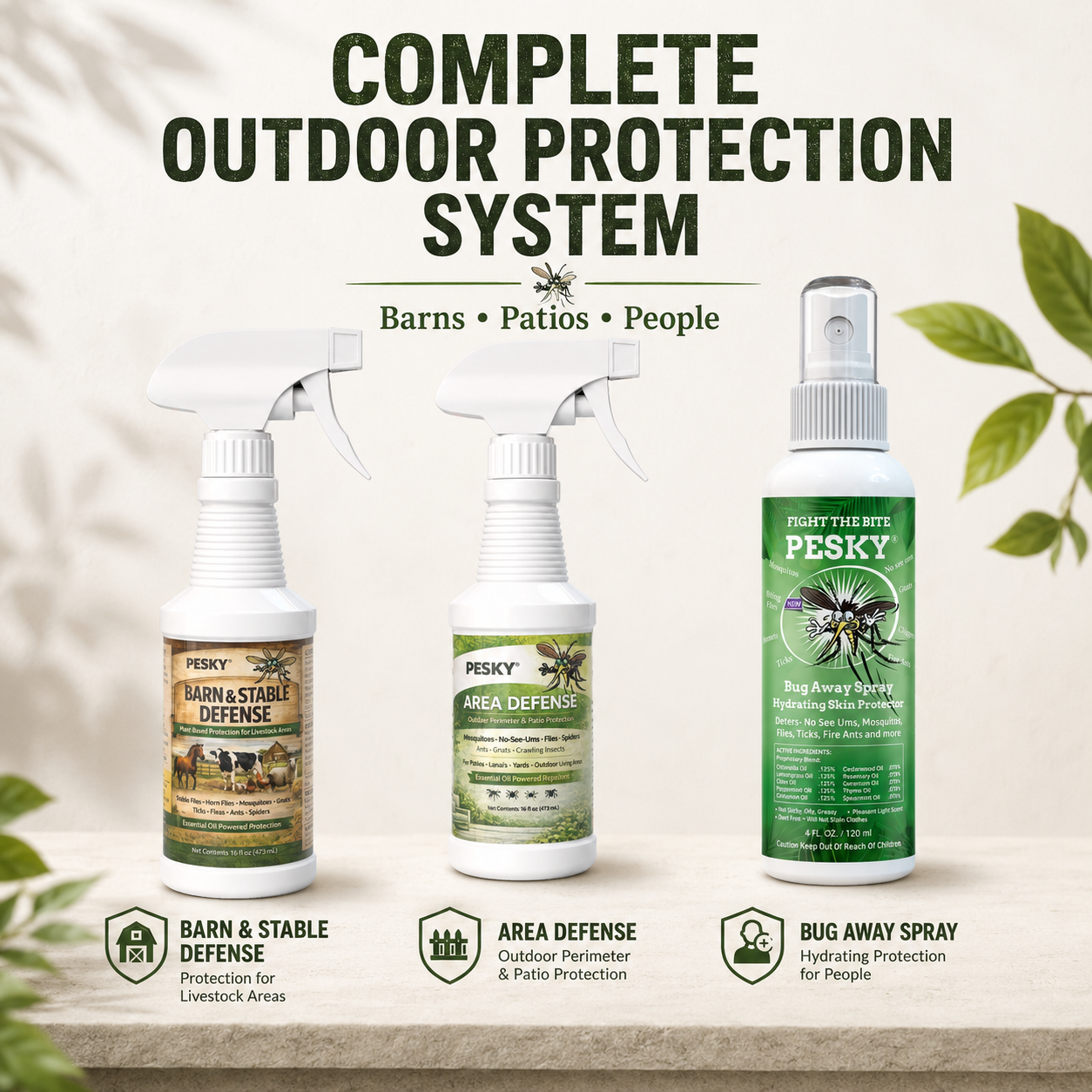PESKY® Bug Away – Livestock Barn Surface Spray Plant-Based Insect Deterrent for Barns, Coops & Outdoor Animal Areas