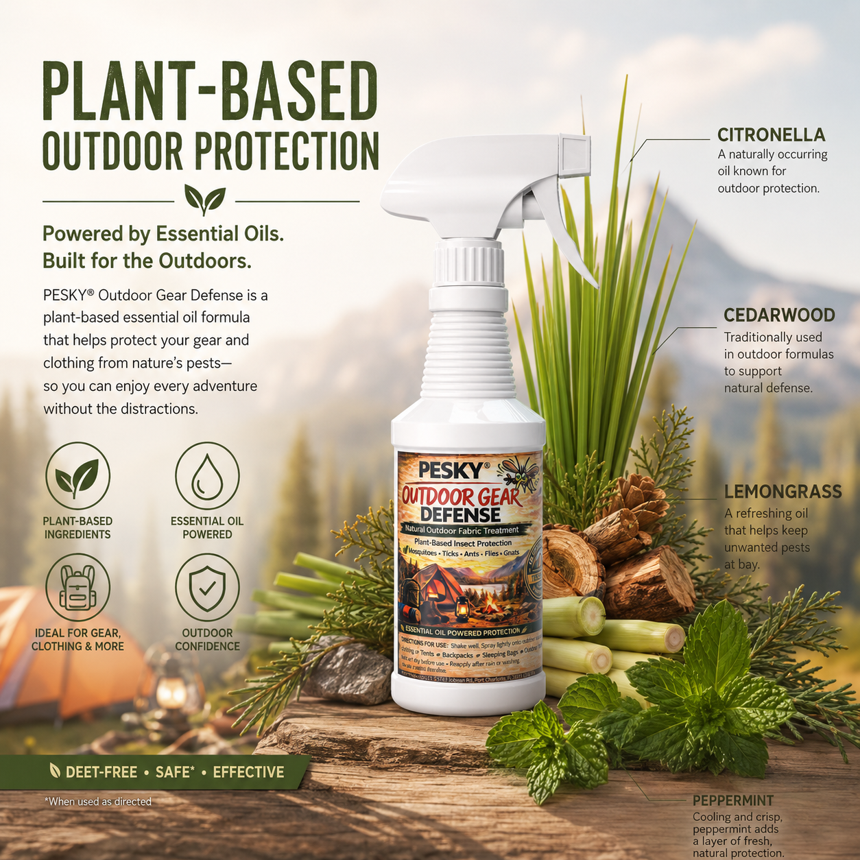 PESKY® Outdoor Gear Defense Spray | Botanical Formula for Tents, Clothing & Equipment | Helps Deter Mosquitoes, No-See-Ums & Biting Insects
