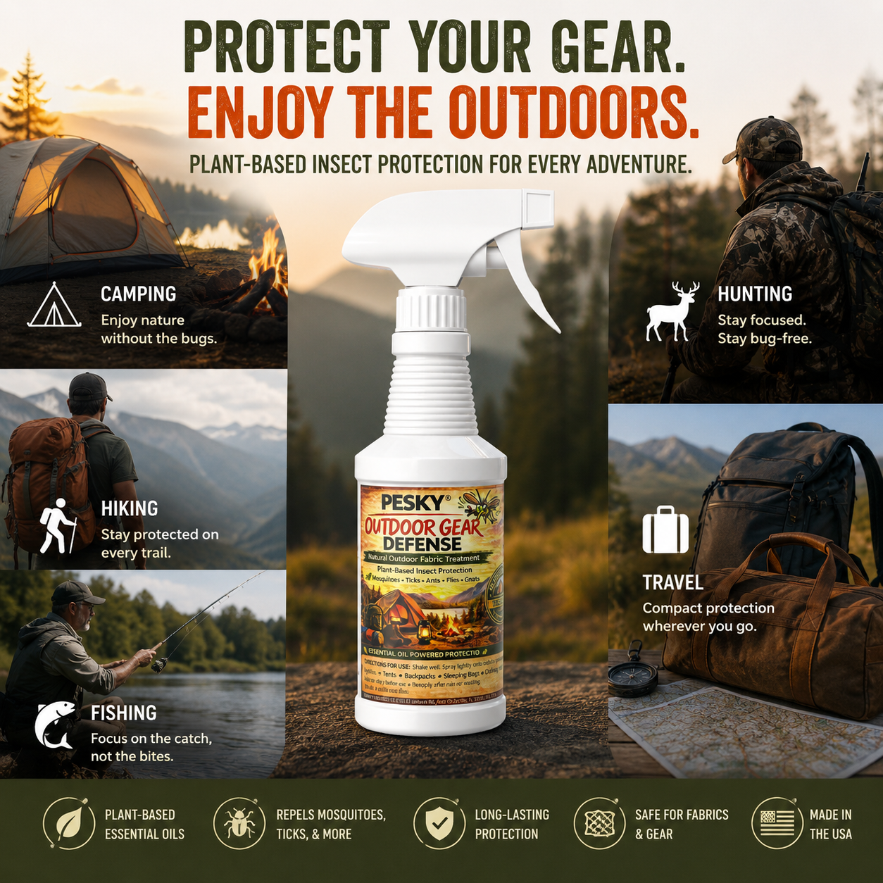 PESKY® Outdoor Gear Defense Spray | Botanical Formula for Tents, Clothing & Equipment | Helps Deter Mosquitoes, No-See-Ums & Biting Insects