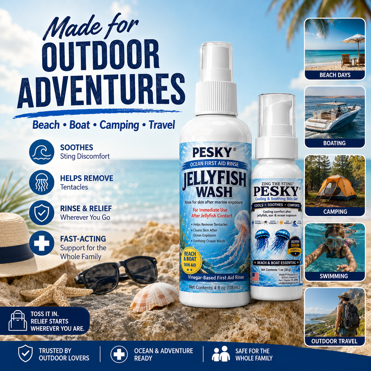 PESKY® Beach Sting Relief Bundle – Jellyfish Wash & Zing The Sting™ Cooling Comfort