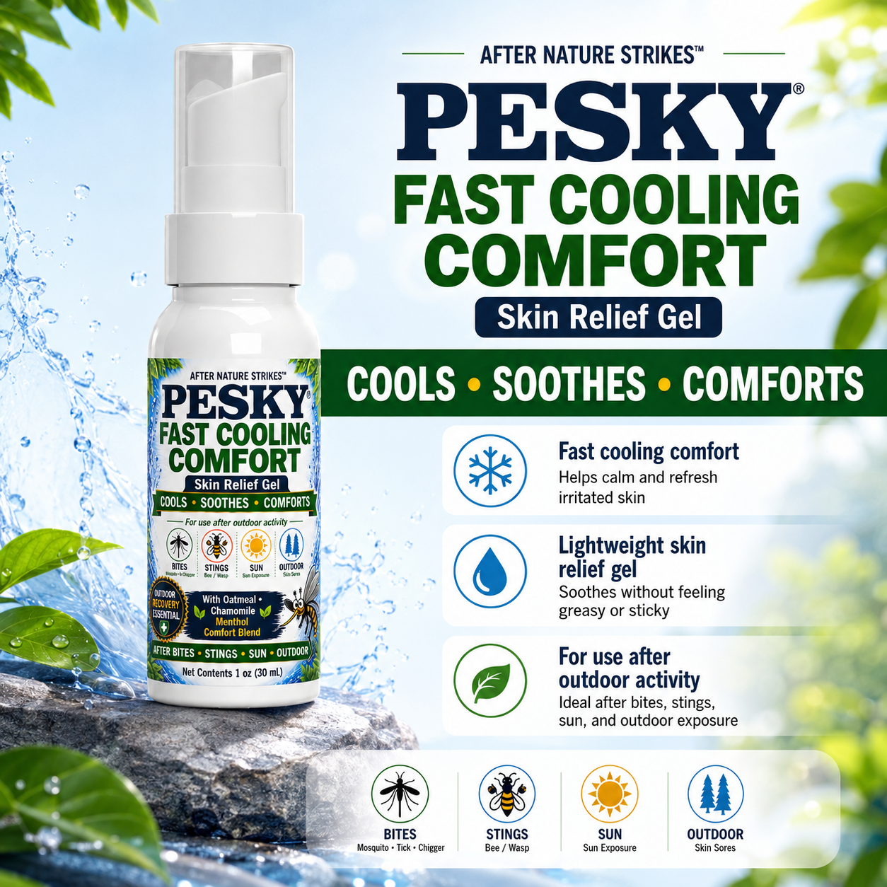 After Nature Strikes™ PESKY® Post-Bite Calming Gel Targeted Skin Comfort Formula