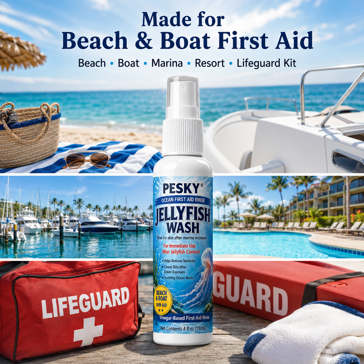 PESKY® Jellyfish Wash – Spray for Marine Stings- for beach bags, boats, dive gear, and coastal first-aid kits