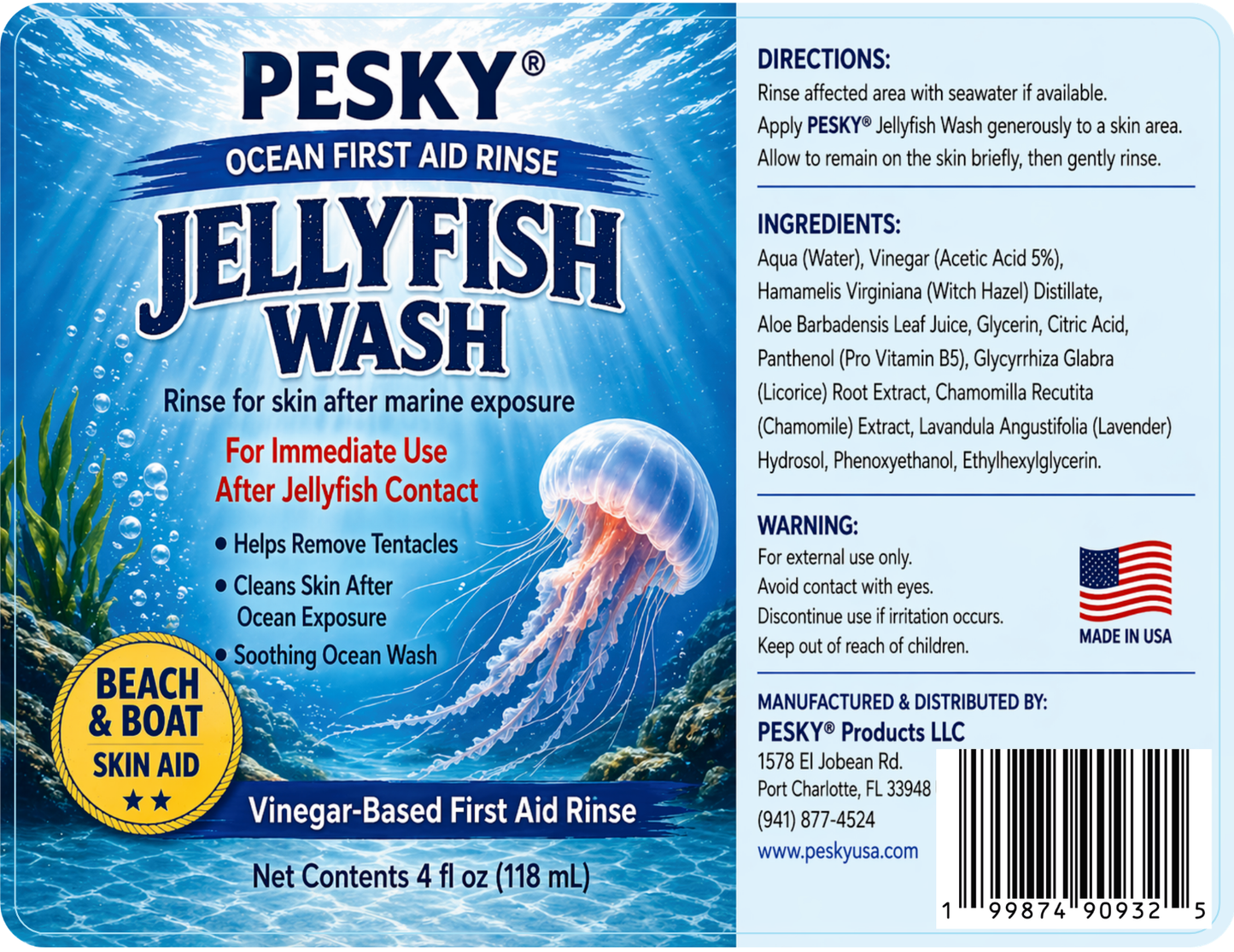 PESKY® Jellyfish Wash – Spray for Marine Stings- for beach bags, boats, dive gear, and coastal first-aid kits