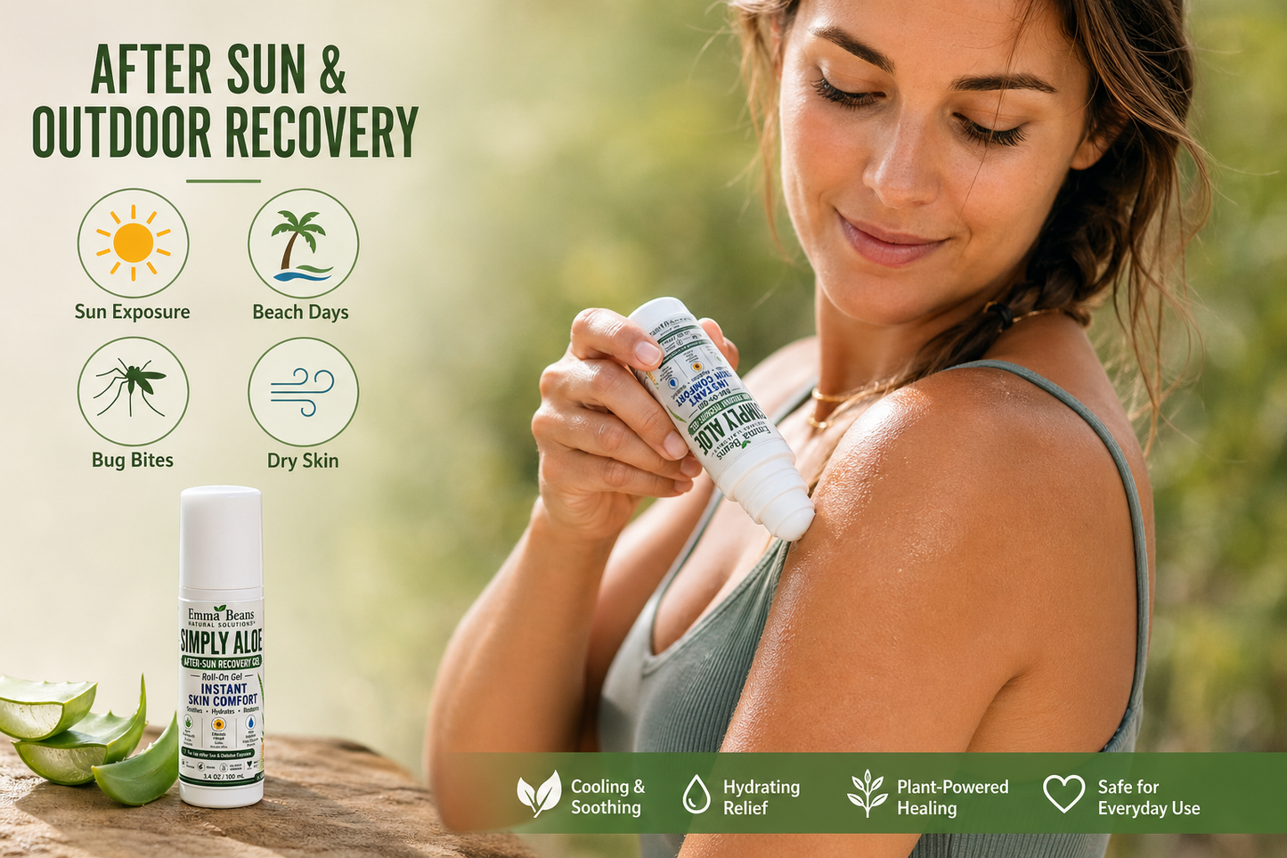 Simply Aloe After-Sun Recovery Gel Roll-On | Hydrating Aloe Vera Skin Soother