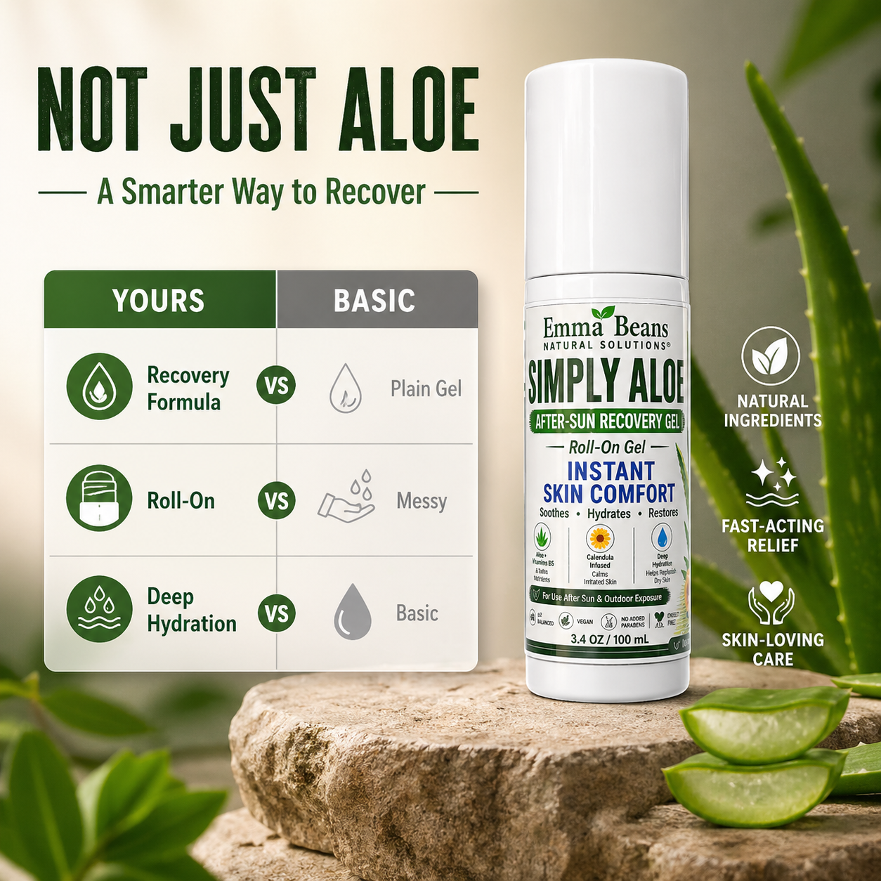 Simply Aloe After-Sun Recovery Gel Roll-On | Hydrating Aloe Vera Skin Soother