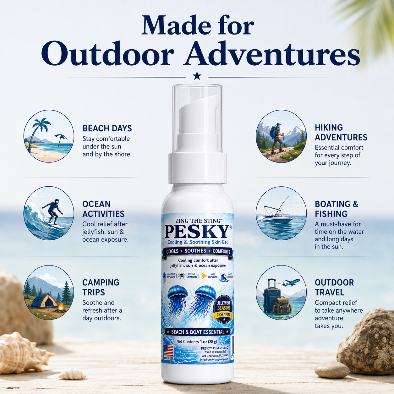PESKY® Cooling Comfort After Stings for beach days, boating, camping, and outdoor travel